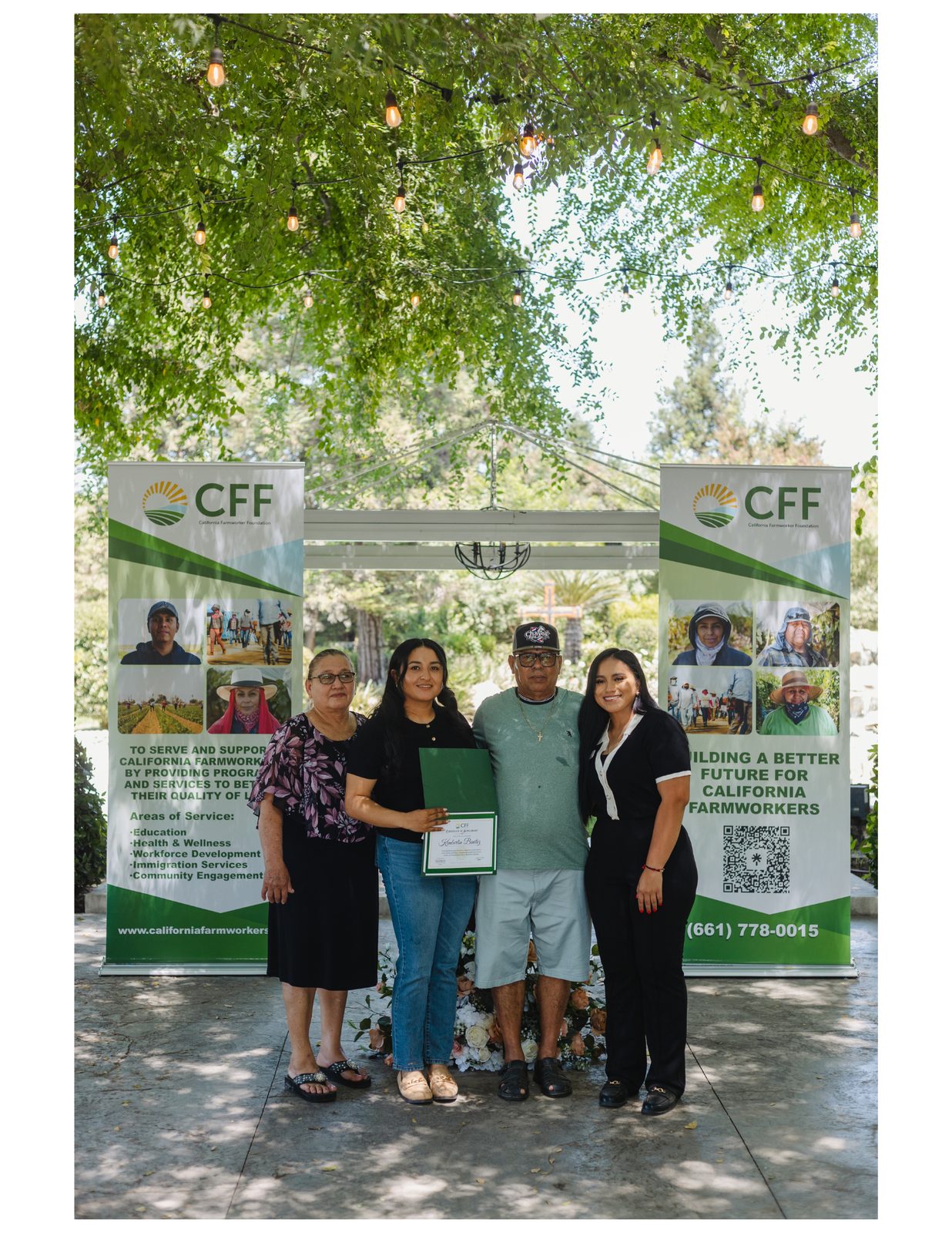 A CFF scholarship recipient with her family at the scholarship ceremony